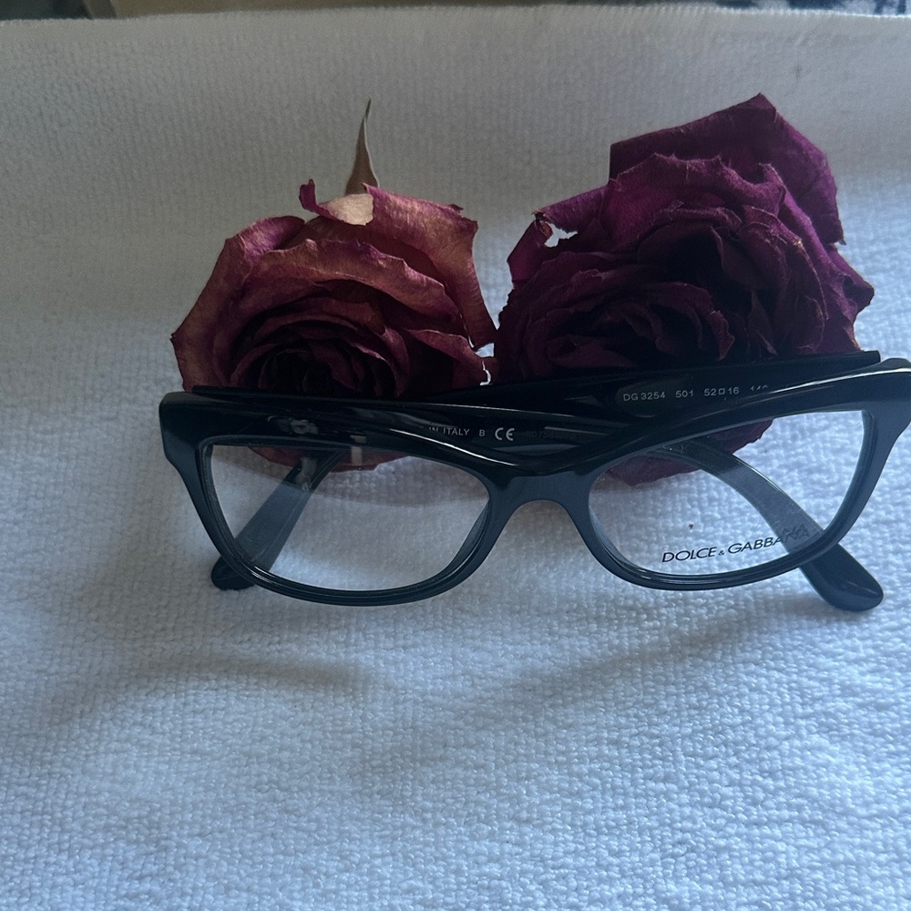 Dolce & Gabbana Glossy Black Rectangular Optical Glasses